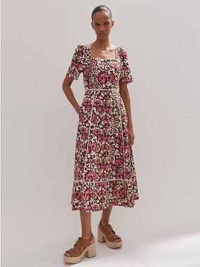 ME+EM Pink Floral Square-Neck Midi Dress NWOT